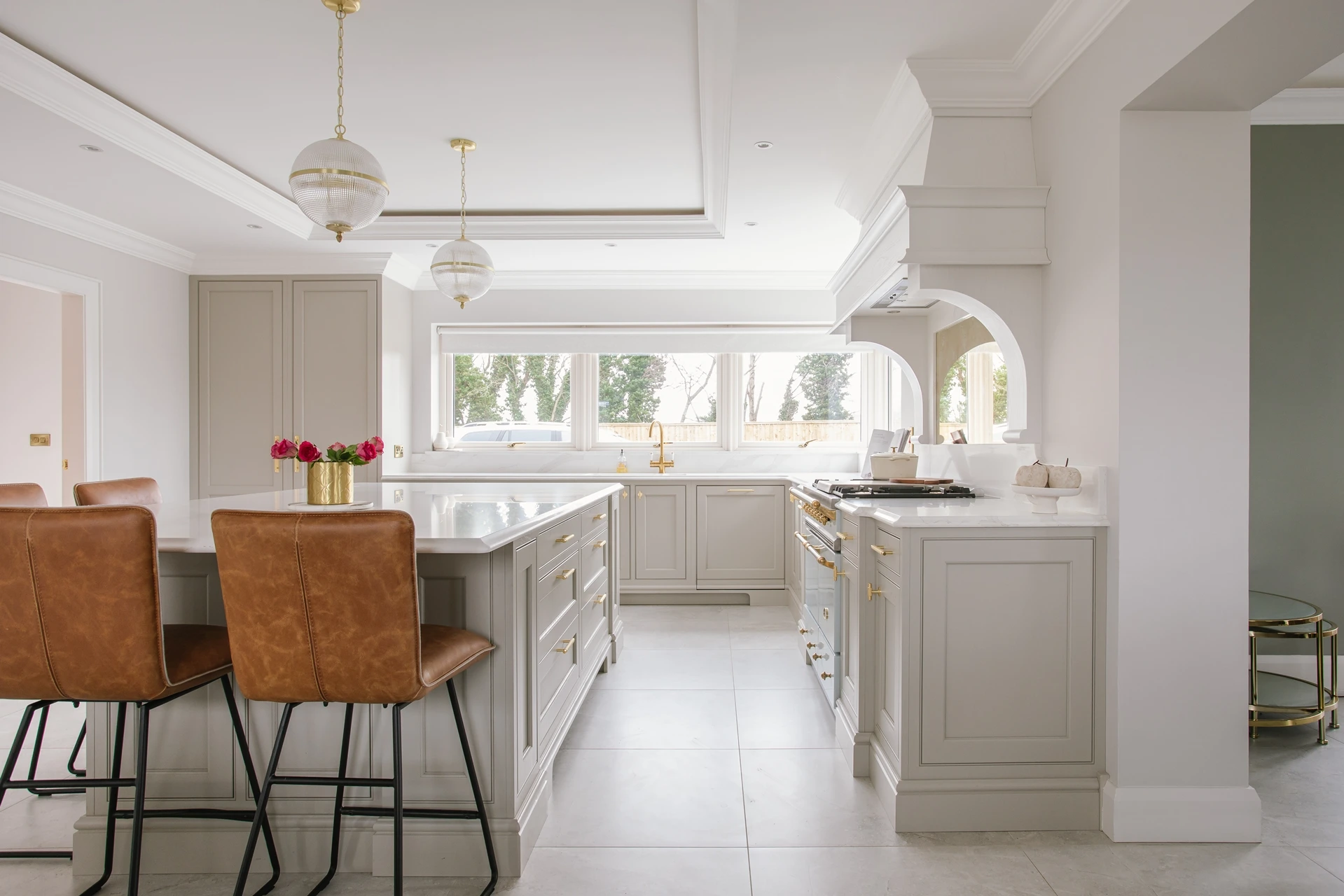 Premium Kitchen Island with Brass Accents and Quartz Island Dorans