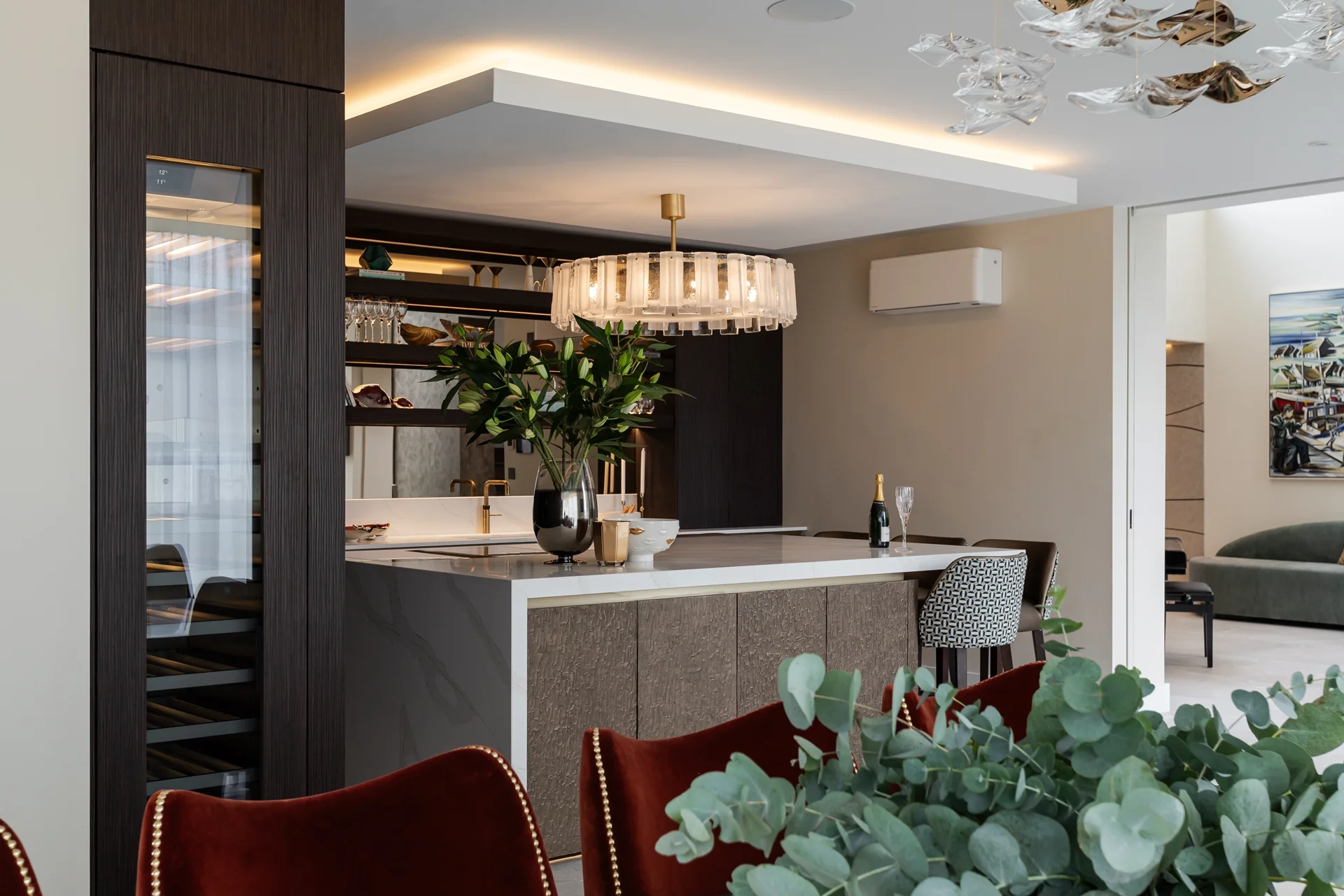 Luxury Beachfront Kitchen with Antique Bronze Liquid Metal Island Dorans