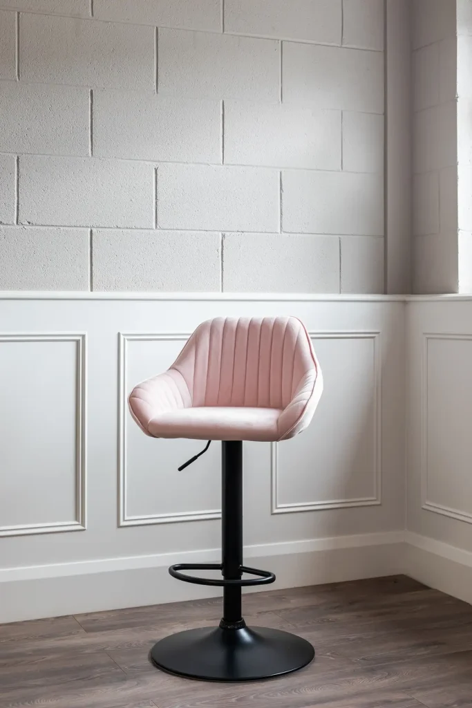 Premium Treviso Bar Stool with Pink Velvet Seat and Black Base Dorans Furniture